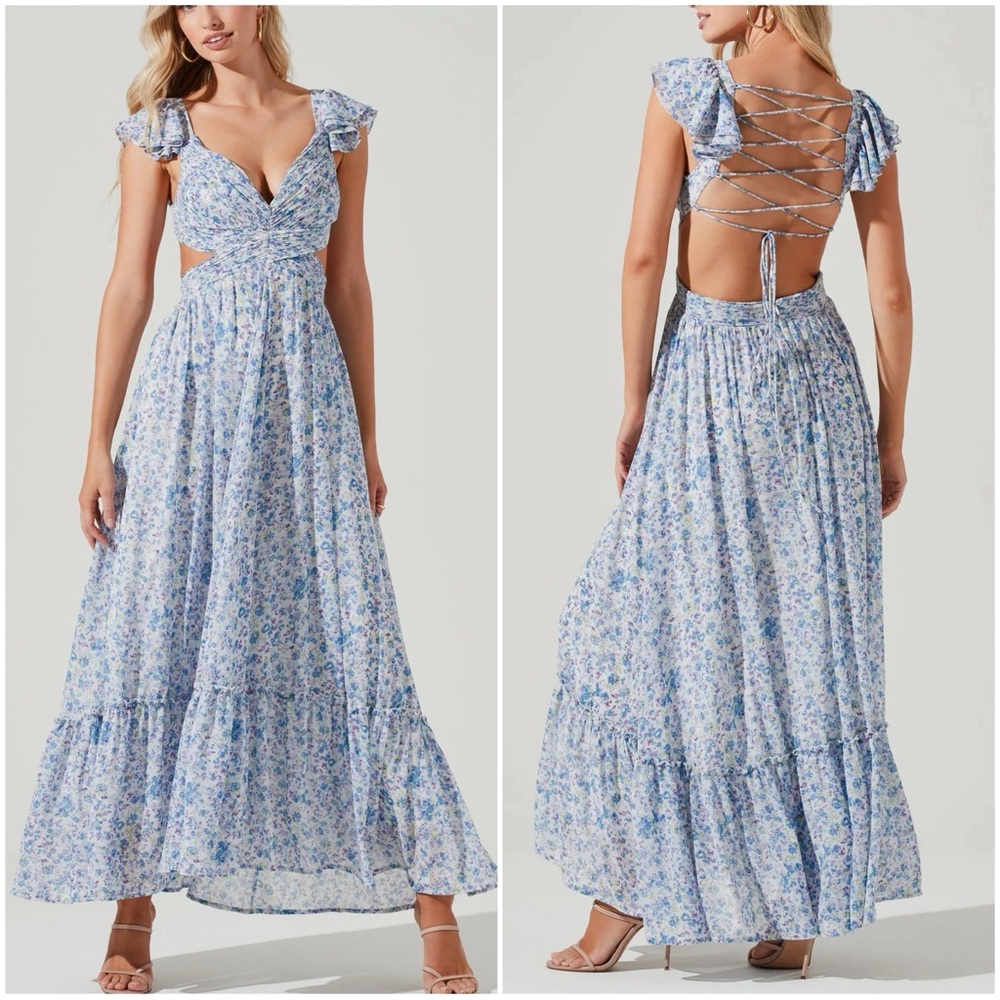 Nwt Astr Floral Strappy Back Maxi Dress